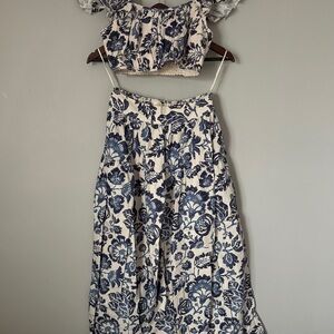 Floral Blue and White Two-Piece Set